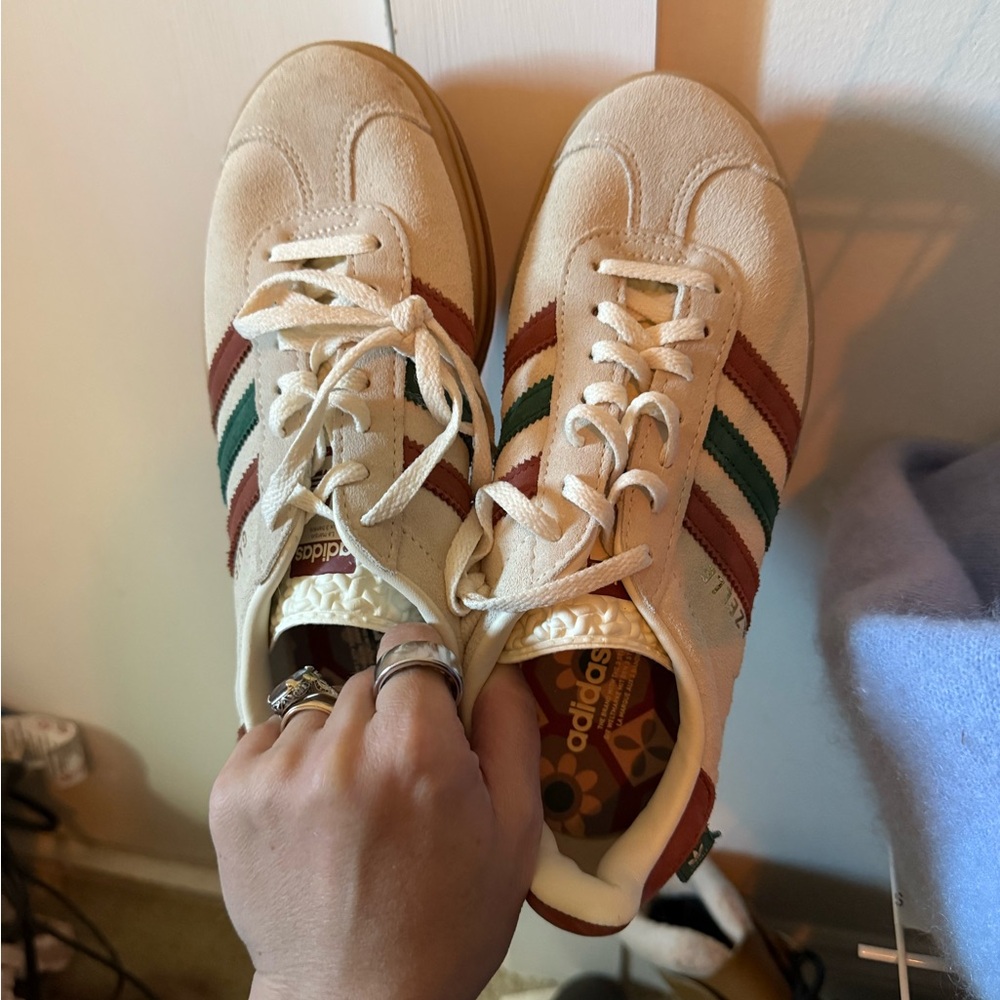 Adidas Women's Gazelle Platform Sneakers - Cream, Green, Brown - Picture 2 of 4